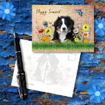Bernese Mountain Dog in Wildflowers Custom Postcard<br><div class="desc">A fun dog and wildflowers postcard to send to a friend in spring or summer. A beautiful Bernese Mountain dog lies among colorful wildflowers in this design. His paws are in green grass, and bees and butterflies visit the blooms. "Happy Summer" text in script is easy to change, or delete....</div>