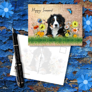 Bernese Mountain Dog in Wildflowers Custom Postcard