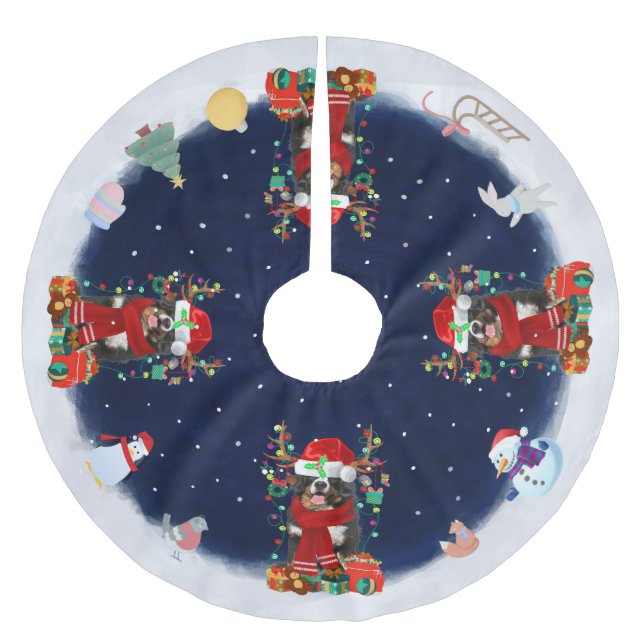 Bernese Mountain Dog Let it snow Brushed Polyester Tree Skirt (Front)