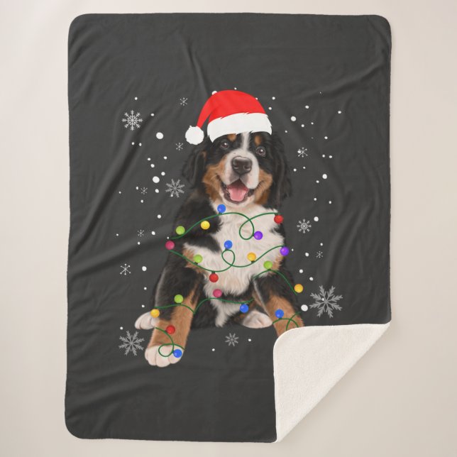 Bernese Mountain Dog Lights Christmas Matching Fam Sherpa Blanket (Front)