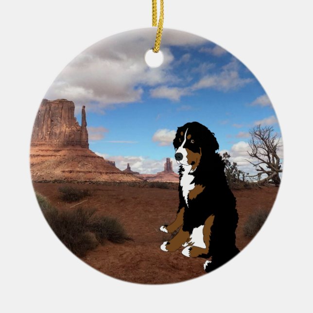 Bernese Mountain Dog Monument Valley Ceramic Tree Decoration (Front)