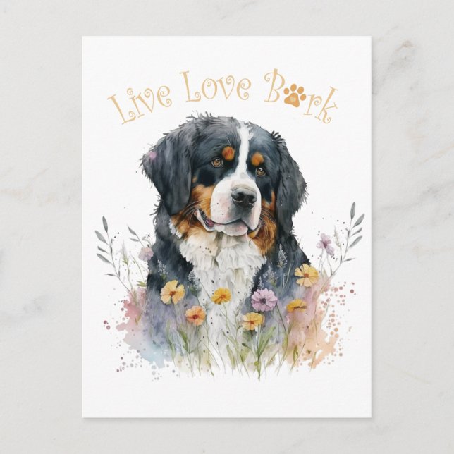 Bernese Mountain Dog Mum Floral Postcard (Front)