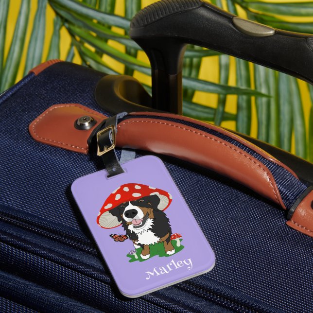 Bernese Mountain Dog Mushroom Cap  Luggage Tag (Front Insitu 1)