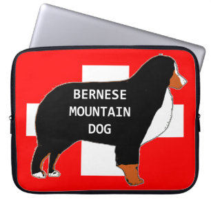 bernese mountain dog name silhouette on flag rust. laptop sleeve