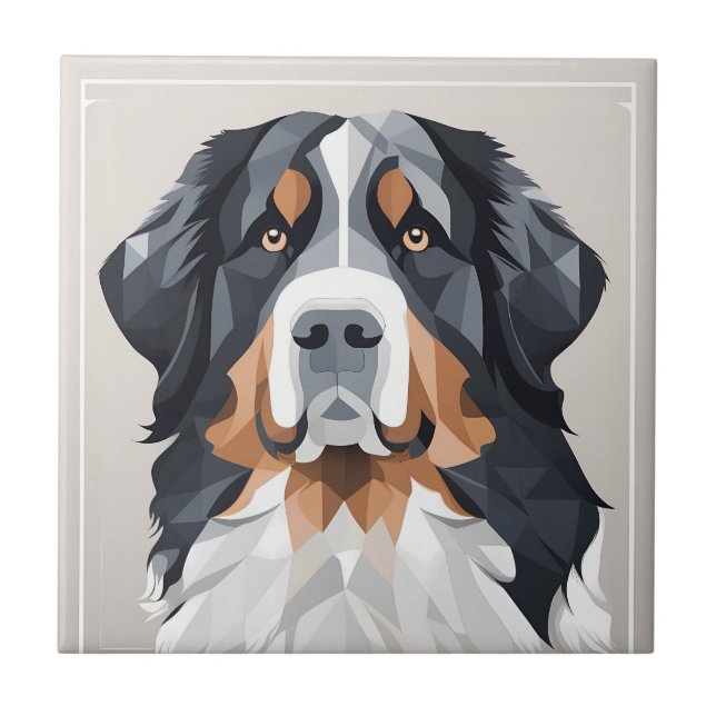 Bernese mountain dog on a grey background tile (Front)