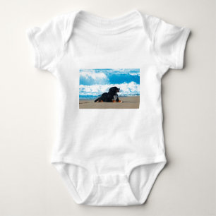 Bernese Mountain Dog on Beach Baby Bodysuit