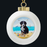 Bernese Mountain Dog on Beach  Ceramic Ball Christmas Ornament<br><div class="desc">A Bernese Mountain dog sitting on beach is a perfect gift idea for someone who love this dog breed.</div>