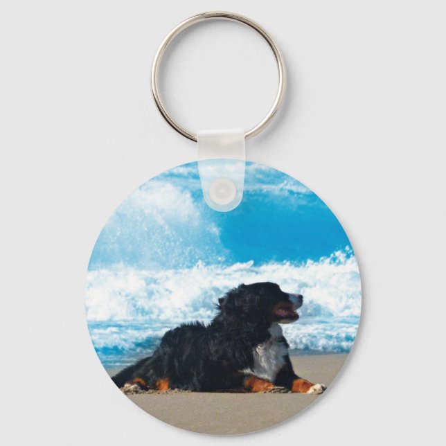 Bernese Mountain Dog on Beach Key Ring (Front)