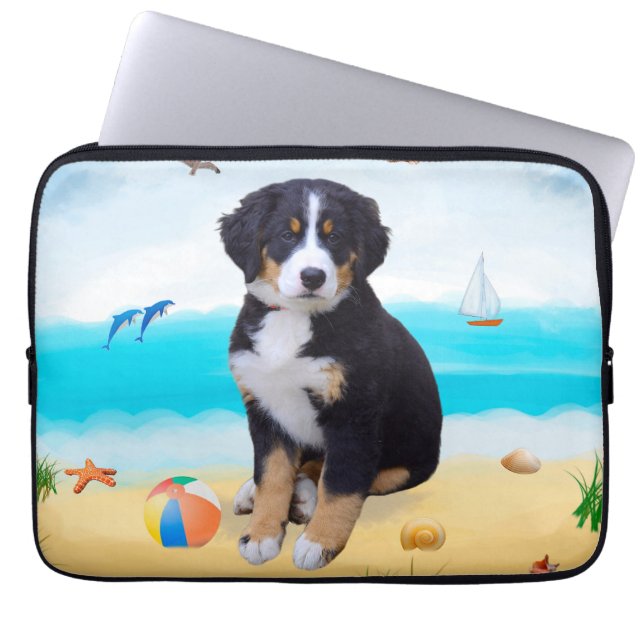 Bernese Mountain Dog on Beach Laptop Sleeve (Front)