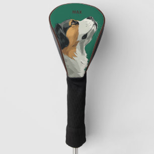 Bernese Mountain Dog on Green Background Golf Head Cover