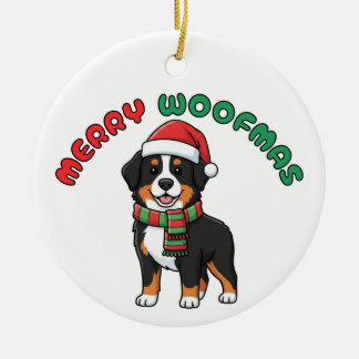Bernese Mountain Dog Ornament: Merry Woofmas Ceramic Tree Decoration