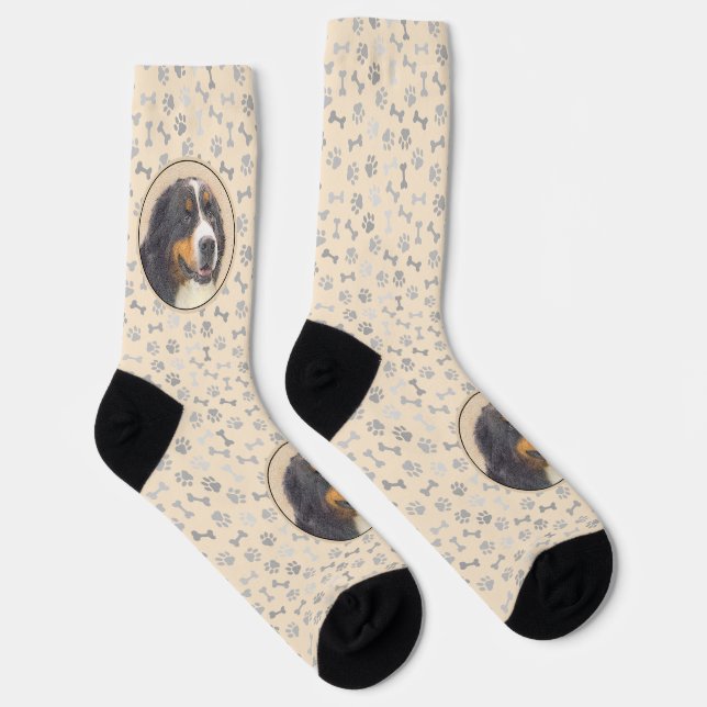 Bernese Mountain Dog Painting - Cute Original Do Socks (Right)