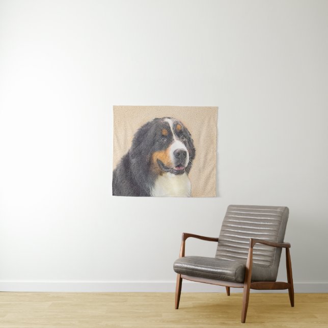 Bernese Mountain Dog Painting - Cute Original Do Tapestry (In Situ (Horizontal))