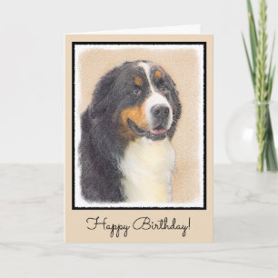 Bernese Mountain Dog Painting - Original Dog Art Card