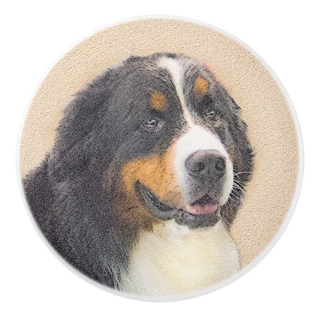 Bernese Mountain Dog Painting - Original Dog Art Ceramic Knob (Front)