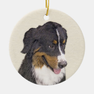 Bernese Mountain Dog Painting - Original Dog Art Ceramic Tree Decoration