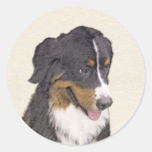 Bernese Mountain Dog Painting - Original Dog Art Classic Round Sticker