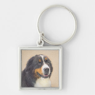 Bernese Mountain Dog Painting - Original Dog Art Key Ring