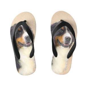 Bernese Mountain Dog Painting - Original Dog Art Kid's Jandals