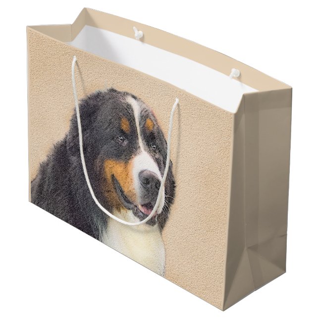Bernese Mountain Dog Painting - Original Dog Art Large Gift Bag (Back Angled)