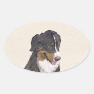 Bernese Mountain Dog Painting - Original Dog Art Oval Sticker