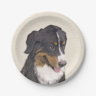 Bernese Mountain Dog Painting - Original Dog Art Paper Plate