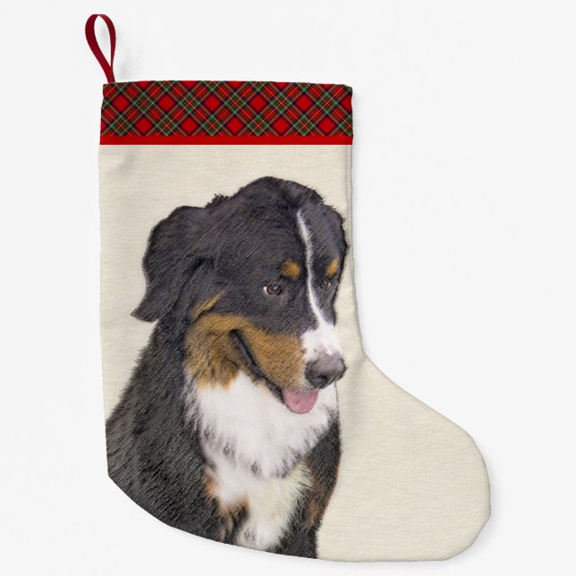 Bernese Mountain Dog Painting - Original Dog Art Small Christmas Stocking (Front)