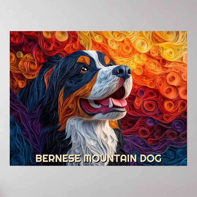 Bernese Mountain Dog Paper Quilling Art Portrait Poster (Front)