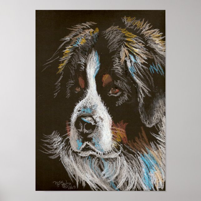 Bernese Mountain Dog Pastel Portrait Poster (Front)