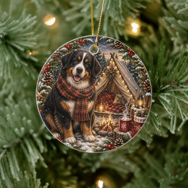 Bernese Mountain Dog Plaid Scarf Camping Tent Ceramic Tree Decoration (Tree)