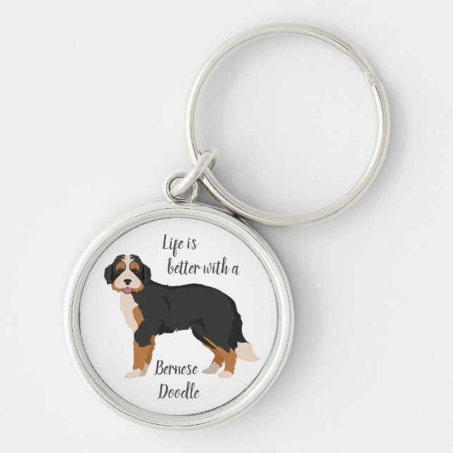Bernese Mountain dog Poodle mix Keychain. BerneDoo Key Ring (Front)
