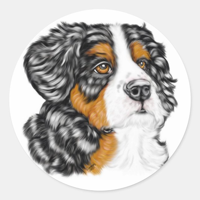 Bernese Mountain Dog Pup Classic Round Sticker (Front)
