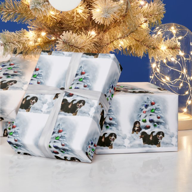 Bernese Mountain Dog Puppies Christmas Wrapping Paper (Holidays)