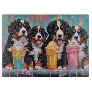Bernese Mountain Dog Puppies drinking milkshakes Cutting Board