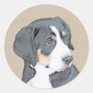 Bernese Mountain Dog Puppy Painting - Original Art Classic Round Sticker