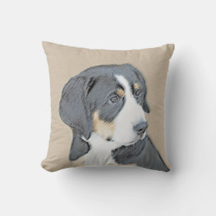Bernese Mountain Dog Puppy Painting - Original Art Cushion