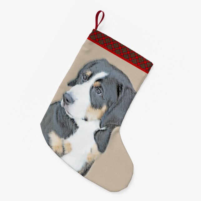 Bernese Mountain Dog Puppy Painting - Original Art Small Christmas Stocking (Front (Hanging))