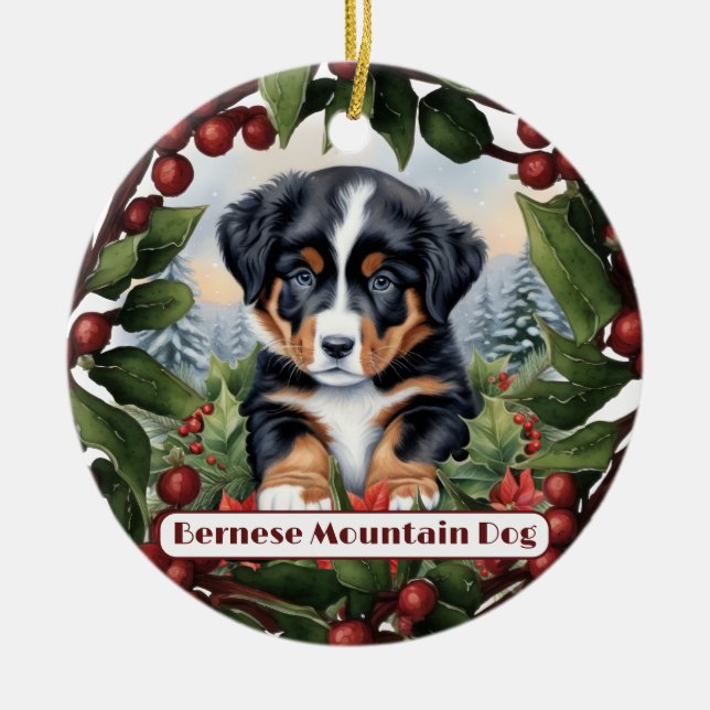 Bernese Mountain Dog Puppy Personalised  Christmas Ceramic Tree Decoration (Front)