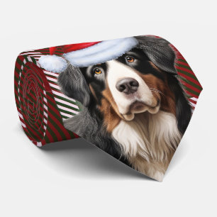 Bernese Mountain Dog Red Green Plaid Christmas Tie
