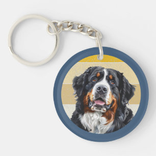 Bernese Mountain Dog Retro Background Key Ring