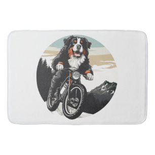 Bernese Mountain Dog Riding A Mountain Bike Bath Mat