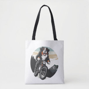 Bernese Mountain Dog Riding A Mountain Bike Tote Bag
