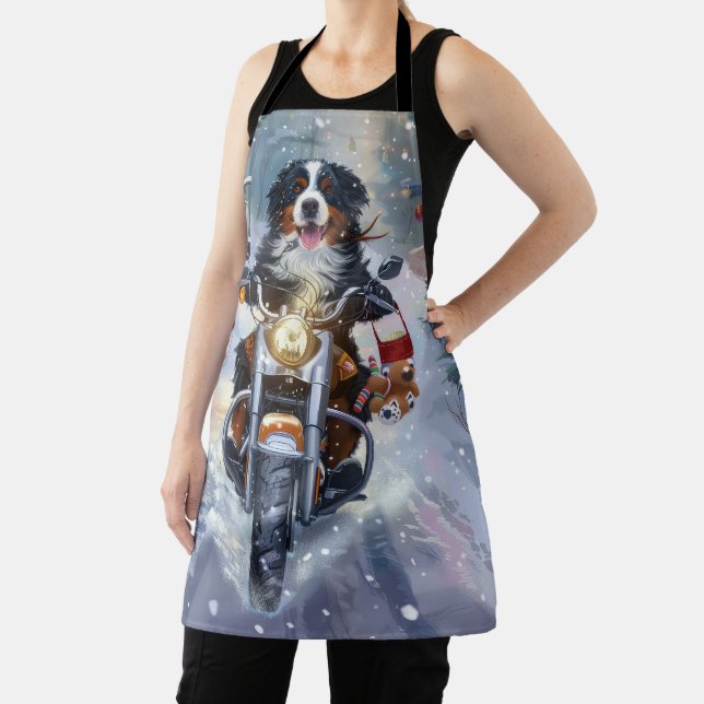 Bernese Mountain Dog Riding Motorcycle Christmas Apron (Insitu)