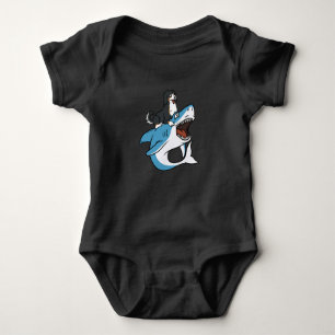Bernese Mountain Dog Riding Shark Baby Bodysuit