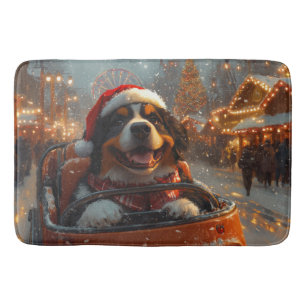 Bernese Mountain Dog Roller Coaster Christmas Bath Mat