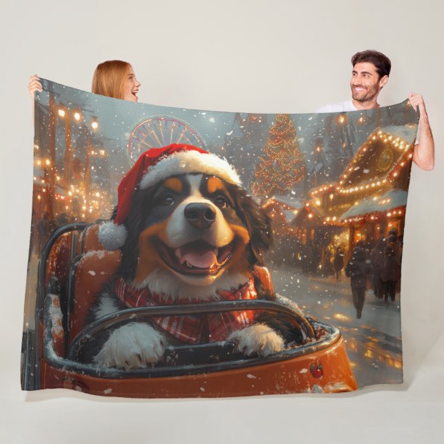 Bernese Mountain Dog Roller Coaster Christmas  Fleece Blanket (In Situ)