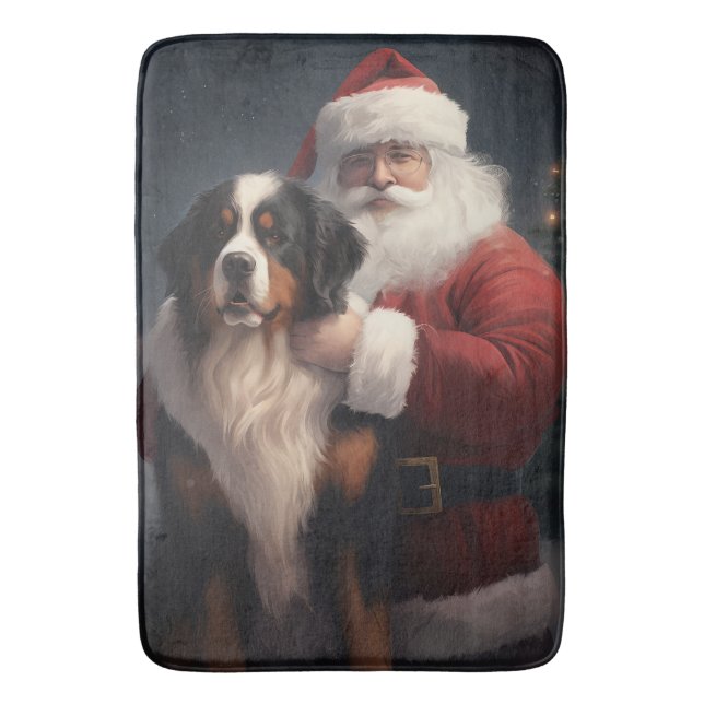 Bernese Mountain Dog Santa Claus Festive Christmas Bath Mat (Front Vertical)