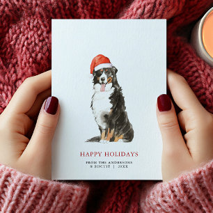 Bernese Mountain Dog Santa Hat Christmas Card