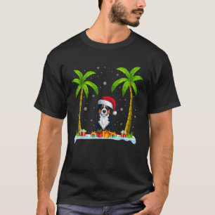Bernese Mountain Dog Santa Hat Palm Tree Beach Xma T-Shirt