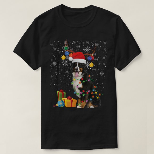Bernese Mountain Dog Santa Hat Reindeer Christmas  T-Shirt (Design Front)